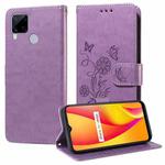 For Realme C12 / C15 / C25 / C25s / Narzo 30A Embossed Butterfly Flowers Leather Phone Case(Purple)