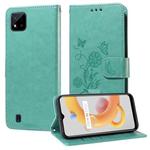 For Realme C20 / C20A / C21 / C11 2021 Embossed Butterfly Flowers Leather Phone Case(Green)