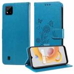 For Realme C20 / C20A / C21 / C11 2021 Embossed Butterfly Flowers Leather Phone Case(Blue)