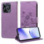 For Realme C51 / C53 / Narzo N53 / Note 50 Embossed Butterfly Flowers Leather Phone Case(Purple)