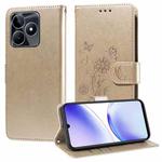 For Realme C51 / C53 / Narzo N53 / Note 50 Embossed Butterfly Flowers Leather Phone Case(Gold)