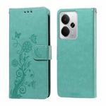 For Realme 14 Global Embossed Butterfly Flowers Leather Phone Case(Green)