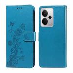 For Realme 14 Global Embossed Butterfly Flowers Leather Phone Case(Blue)