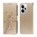 For Realme 14 Global Embossed Butterfly Flowers Leather Phone Case(Gold)