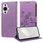 For Huawei nova 12s 4G Embossed Butterfly Flowers Leather Phone Case(Purple)