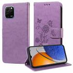 For Huawei nova Y61 / Enjoy 50Z Embossed Butterfly Flowers Leather Phone Case(Purple)