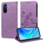 For Huawei nova Y70 Plus Embossed Butterfly Flowers Leather Phone Case(Purple)