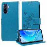 For Huawei nova Y70 Plus Embossed Butterfly Flowers Leather Phone Case(Blue)