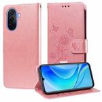 For Huawei nova Y70 Plus Embossed Butterfly Flowers Leather Phone Case(Rose Gold)