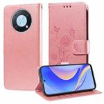 For Huawei nova Y90 Embossed Butterfly Flowers Leather Phone Case(Rose Gold)