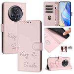 For Honor Magic5 Pro Smile Embossing RFID Leather Phone Case(Pink)