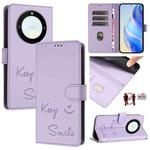 For Honor X40 5G/X9a 5G/Magic5 Lite Smile Embossing RFID Leather Phone Case(Light Purple)