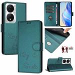 For Honor 90 Smart 5G Global Smile Embossing RFID Leather Phone Case(Peacock Green)