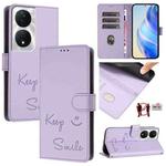 For Honor 90 Smart 5G Global Smile Embossing RFID Leather Phone Case(Light Purple)