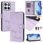 For Honor X8c 4G Global Smile Embossing RFID Leather Phone Case(Light Purple)