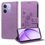 For OPPO A3x 4G / A3x 5G India Embossed Butterfly Flowers Leather Phone Case(Purple)