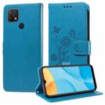 For OPPO A15 4G India / A15s / A16k / A16e Embossed Butterfly Flowers Leather Phone Case(Blue)