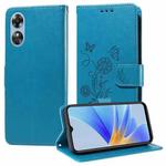 For OPPO A17 4G Global / A17k Global Embossed Butterfly Flowers Leather Phone Case(Blue)