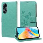 For OPPO A58 4G Embossed Butterfly Flowers Leather Phone Case(Green)