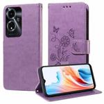 For OPPO A59 5G Embossed Butterfly Flowers Leather Phone Case(Purple)