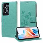 For OPPO A59 5G Embossed Butterfly Flowers Leather Phone Case(Green)