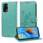 For OPPO A74 4G / F19 4G / F19s / A95 4G Embossed Butterfly Flowers Leather Phone Case(Green)