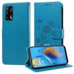 For OPPO A74 4G / F19 4G / F19s / A95 4G Embossed Butterfly Flowers Leather Phone Case(Blue)