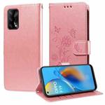 For OPPO A74 4G / F19 4G / F19s / A95 4G Embossed Butterfly Flowers Leather Phone Case(Rose Gold)