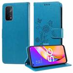 For OPPO A74 5G / A54 5G Embossed Butterfly Flowers Leather Phone Case(Blue)