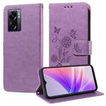 For OPPO A77 4G / 5G / A77s 4G Global Embossed Butterfly Flowers Leather Phone Case(Purple)