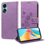 For OPPO A78 4G Embossed Butterfly Flowers Leather Phone Case(Purple)