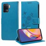 For OPPO A94 4G / 5G / A95 5G / F19 Pro Embossed Butterfly Flowers Leather Phone Case(Blue)