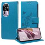 For OPPO Reno10 Pro+ Global Embossed Butterfly Flowers Leather Phone Case(Blue)