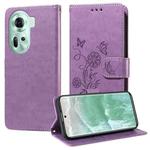 For OPPO Reno11 5G Global Embossed Butterfly Flowers Leather Phone Case(Purple)