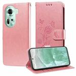 For OPPO Reno11 5G Global Embossed Butterfly Flowers Leather Phone Case(Rose Gold)