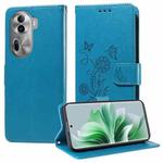 For OPPO Reno11 Pro Global Embossed Butterfly Flowers Leather Phone Case(Blue)