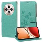 For OPPO Reno12 F 5G Global Embossed Butterfly Flowers Leather Phone Case(Green)