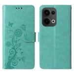 For OPPO Reno13 Global Embossed Butterfly Flowers Leather Phone Case(Green)