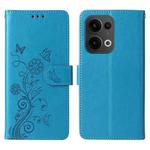 For OPPO Reno13 / Reno14 / Reno14 F 5G Global Embossed Butterfly Flowers Leather Phone Case(Blue)