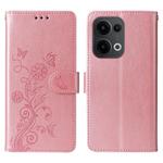 For OPPO Reno13 Global Embossed Butterfly Flowers Leather Phone Case(Rose Gold)
