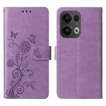 For OPPO Reno13 Pro Global Embossed Butterfly Flowers Leather Phone Case(Purple)