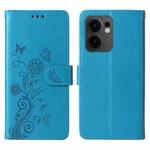 For OPPO Reno13 F 4G / 5G Embossed Butterfly Flowers Leather Phone Case(Blue)