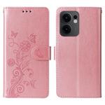 For OPPO Reno13 F 4G / 5G Embossed Butterfly Flowers Leather Phone Case(Rose Gold)