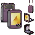 For Samsung Galaxy Z Flip5 LC.IMEEKE L1 Series Frosted Fine Texture PU Phone Case with Lanyard(Purple)