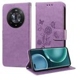 For Honor Magic4 Embossed Butterfly Flowers Leather Phone Case(Purple)