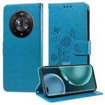 For Honor Magic4 Embossed Butterfly Flowers Leather Phone Case(Blue)