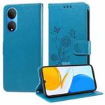 For Honor X7 4G / Huawei Enjoy 30 Plus Embossed Butterfly Flowers Leather Phone Case(Blue)