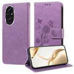 For Honor 200 Embossed Butterfly Flowers Leather Phone Case(Purple)