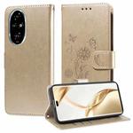 For Honor 200 Pro Embossed Butterfly Flowers Leather Phone Case(Gold)