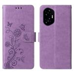 For Honor 300 Embossed Butterfly Flowers Leather Phone Case(Purple)